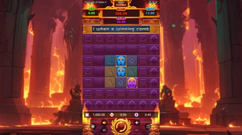 Treasures of Hades 2 — main game screen of the slot with 3×3 reels and 20 betways from Rectangle Games